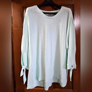 Eileen Fisher Mint Green 3/4 Sleeve Pullover Round Neck Linen Top Size 18/20W